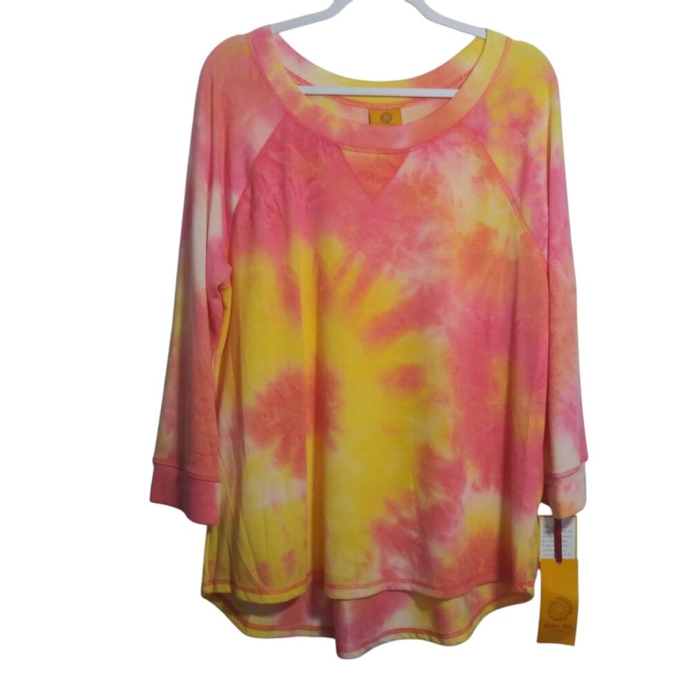 Ruby Rd Pink and Yellow Tie-Dye Lightweight Pull Over Sweatshirt Top Size L